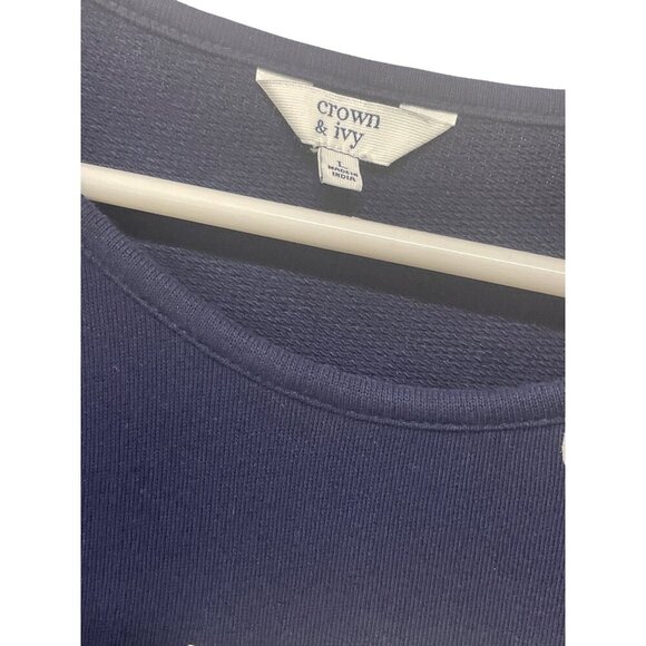 Crown & Ivy Womens Navy "Let It Snow" Long-Sleeve Sweater With Gingham Ruffle He - Picture 3 of 4